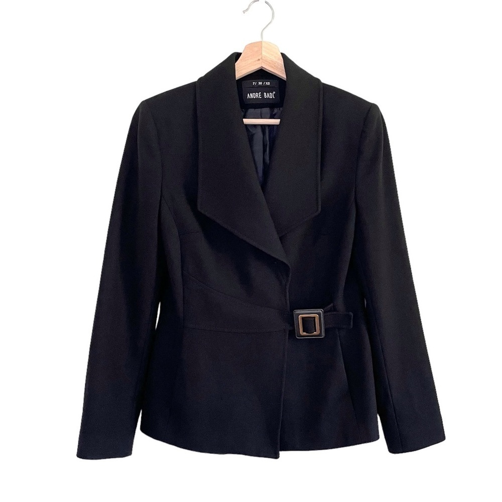 Andre Badi Wool Blend Belted Jacket Black XS - Small - Picture 3 of 16